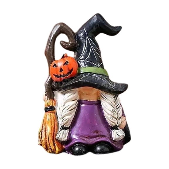 FantasyFrolic Summerween Halloween Gnome Resin Figurine Witch Hat Garden Decoration Seasonal Home Ornament Indoor Outdoor Display A