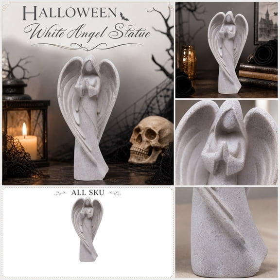 FantasyFrolic Summerween Halloween White Angel Statue Figurine, Gothic Resin Ornament for Indoor Home Decor Table Centerpiece Shelf Display Multicolor