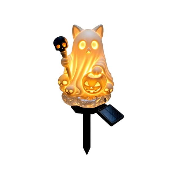 FantasyFrolic Summerween Solar Garden Light Cat Ghost Style Outdoor Yard Decoration Funny Patio Lawn Lamp 5.9x3.94in Multicolor