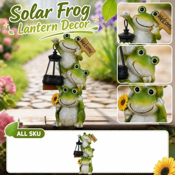 FantasyFrolic Summerween Solar Powered Simulation Frog Lantern Ornament, Cute Garden Decor with Hanging Light for Outdoor Patio Lawn Yard Statue A
