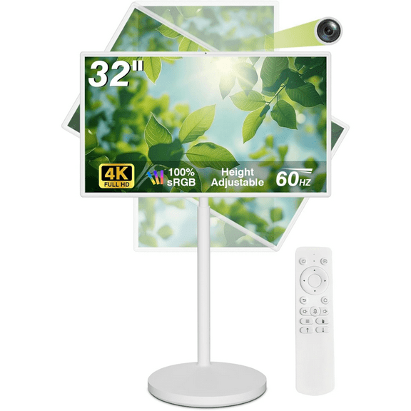 32" Portable Touchscreen Smart TV, Full HD 1080p, Android 13, 8GB RAM 128GB Storage, Built-in Camera, 10W Speakers, 10000mAh Battery, Rotating Screen, Adjustable Stand