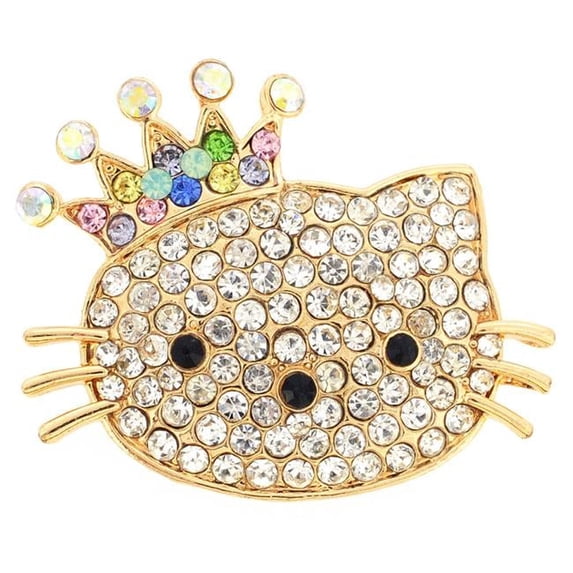 Fantasyard Kitty with Crown Crystal Pin Brooch - Silver - 1.5 x 1.25 in.