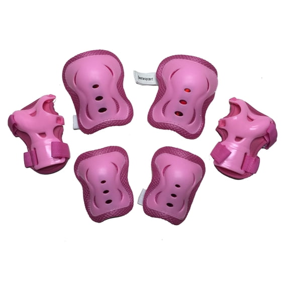 Fantasycart's Youth Cycling Roller Skating Knee Elbow Wrist Protective Pink Pads- Suitable for Skateboard, Biking, Mini Bike Riding and Others in Pink