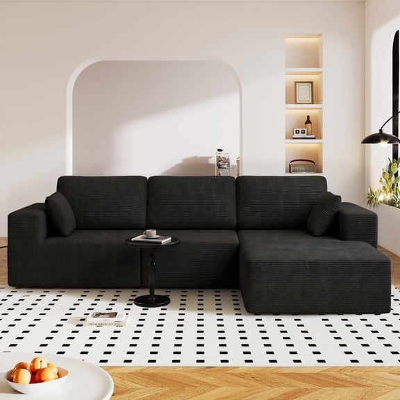 Fantasylab 106" Cloud Boneless Couch with L-Shape Chaise, Modern Modular Sectional Sofa with Cup Holder, Upholstered Couch for Living Room Bedroom Apartment, No Assembly Required, Black