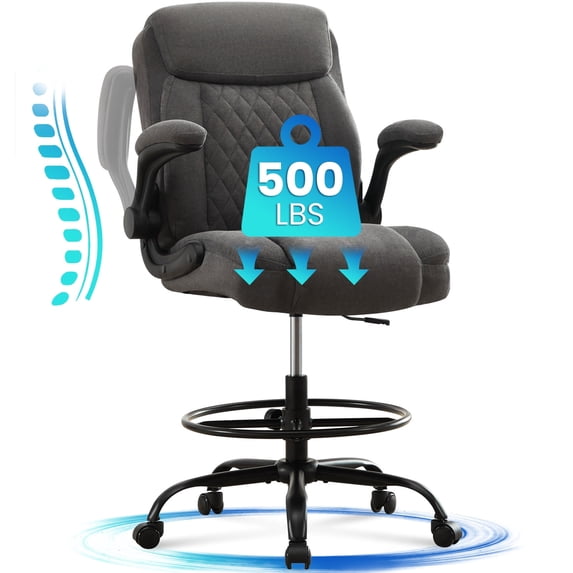 Fantasylab Tall Office Chair for Standing Desk High Executive Leather Ergonomic Computer Chair with Adjustable Height and Flip-Up Armrest for Counter Height Desk,GRAY