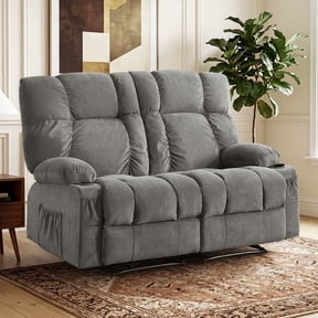 Fantasylab Loveseat Recliner Sofa for Living Room, Extra Wide 2 Seat Reclining with Convenient Storage Pockets,Cup Holders,Manual Sofa Chair,Breathable Fabric,Grey