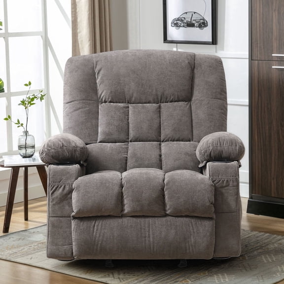 Fantasylab Manual Recliner with Massage & Back Heating, Fabric Functional Recliner Equipped with Cup Holders and Storage Pockets,grey