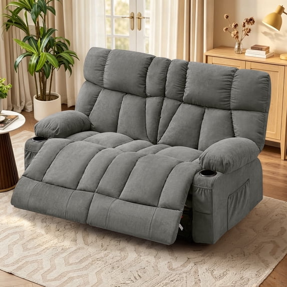 Fantasylab Reclining Loveseat with Cup Holders,Recliner Love Seat Sofa, Manual Recliner Couch with Ergonomic, Side Pocket,Grey