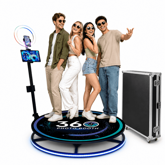 Fantasyview 100cm 360 Photo Booth Machine with RGB Ring Light and Flight Case