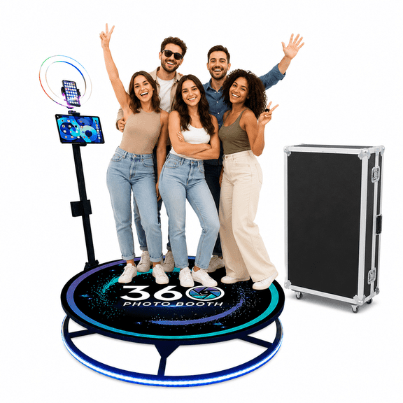 Fantasyview 115cm 360 Photo Booth Machine with RGB Ring Light and Flight Case