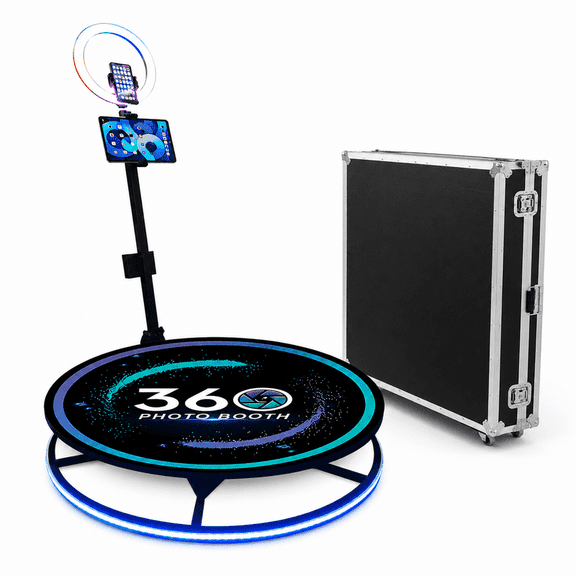 Fantasyview 31.5" 360 Photo Booth Machine with Ring Light and Flight Case
