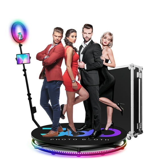 Fantasyview 360 Rotating Photo Booth, 45.2-inch, with RGB Light Strip, App Control, Flight Case, Accommodates 5-7 People