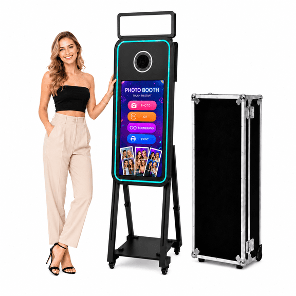 Fantasyview 40" Magic Mirror Photo Booth with 21.5" Interactive Touch Screen, Built-in Mini PC, RGB LED Frame, Portable Digital Photo Booth Kiosk for Parties, Weddings and Events