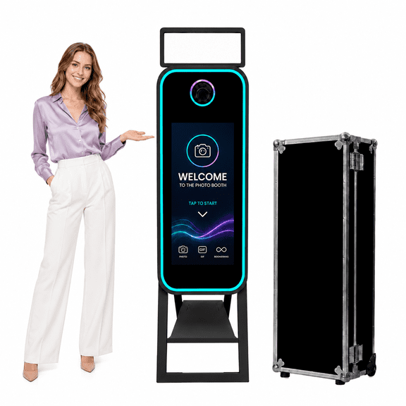 Fantasyview 40" Magic Mirror Photo Booth with 21.5" Interactive Touch Screen, Built-in Mini PC, RGB LED Frame, Portable Digital Photo Booth Kiosk for Parties, Weddings and Events