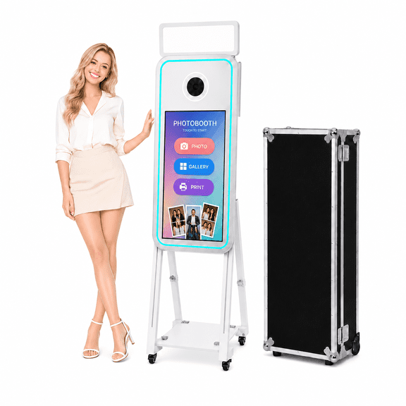Fantasyview 40" Magic Mirror Photo Booth with 21.5" Interactive Touch Screen, Built-in Mini PC, RGB LED Frame, Portable Digital Photo Booth Kiosk for Parties, Weddings and Events