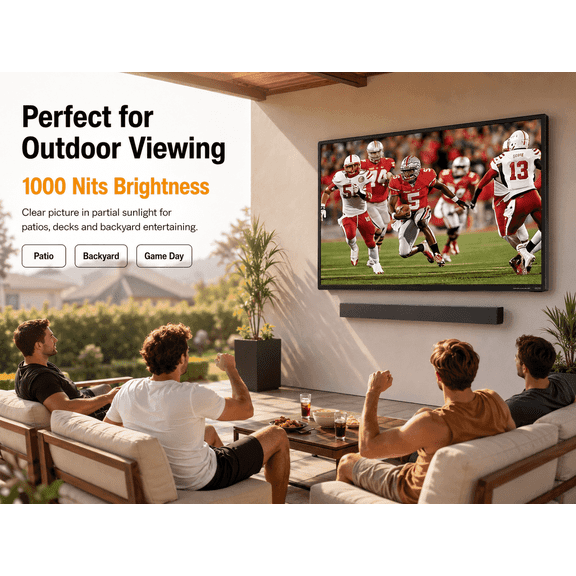 Nexella 55-Inch Outdoor Smart TV, 1000 Nits 4K UHD Weatherproof LED Television for Patio and Backyard