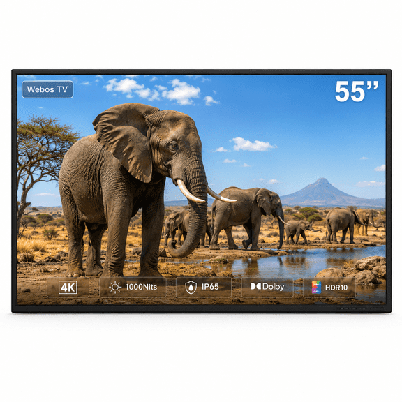 Nexella 55-Inch Outdoor Smart TV, 1000 Nits 4K UHD Weatherproof LED Television for Patio and Backyard