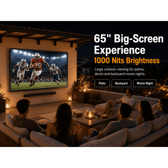 Fantasyview 65-Inch Outdoor Smart TV, 1000 Nits 4K UHD Weatherproof LED Television for Patio and Backyard