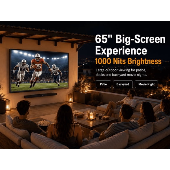 Fantasyview 65-Inch Outdoor Smart TV, 1000 Nits 4K UHD Weatherproof LED Television for Patio and Backyard