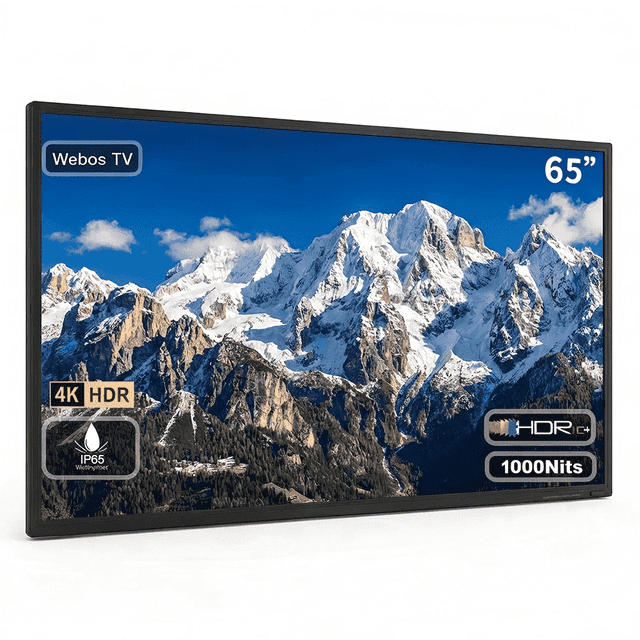 Sound Review Fantasyview 65 Inch Outdoor TV, 4K UHD, 1000-Nit Brightness, IP65 ...