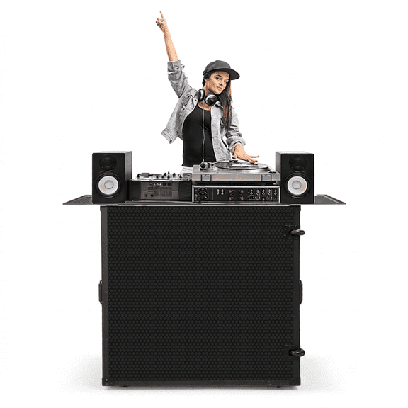 Fantasyview Portable DJ Booth - Foldable Flight Case Stand & Mobile Workstation, Black