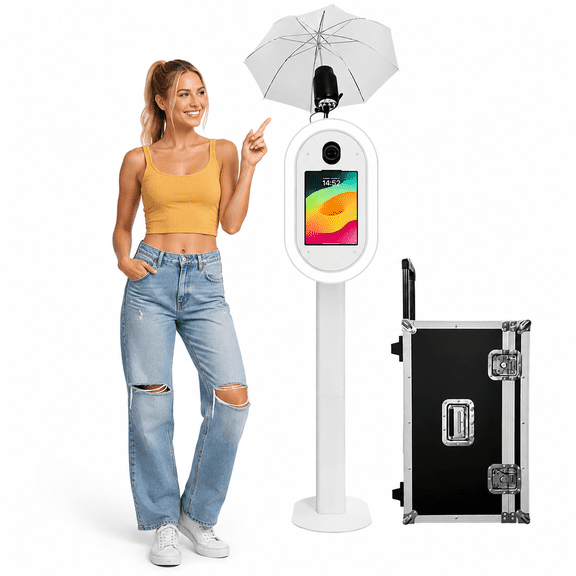 Fantasyview Portable DSLR iPad Photo Booth Machine with Flight Case & Studio Flash Umbrella, Professional Metal Photo Booth Enclosure for Weddings, Event Rentals (Fits DSLR Camera & 10.2"-12.9" iPad)