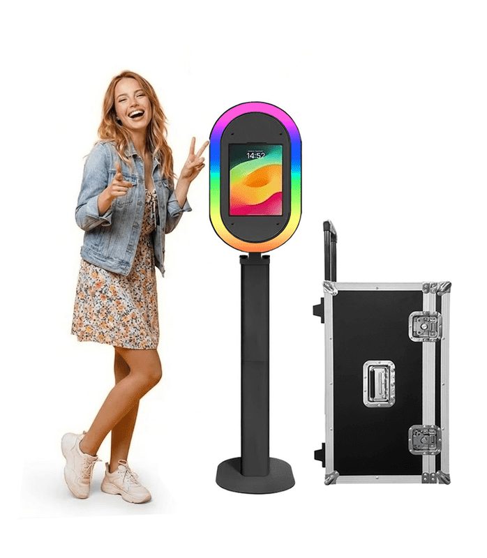 Fantasyview iPad Photo Booth Machine, Metal Stand, with Flight Case and RGB Ring Light, for Weddings and Events