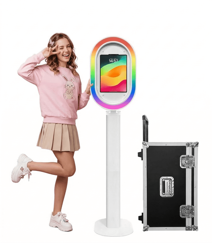 Fantasyview iPad Photo Booth Machine, Metal Stand, with Flight Case and RGB Ring Light, for Weddings and Events