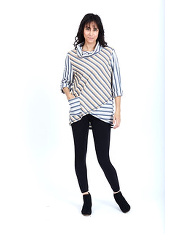 Women's Mock Neck Tunic Tops 3/4 Sleeve Shirts with Front Right Pocket Loose Blouse