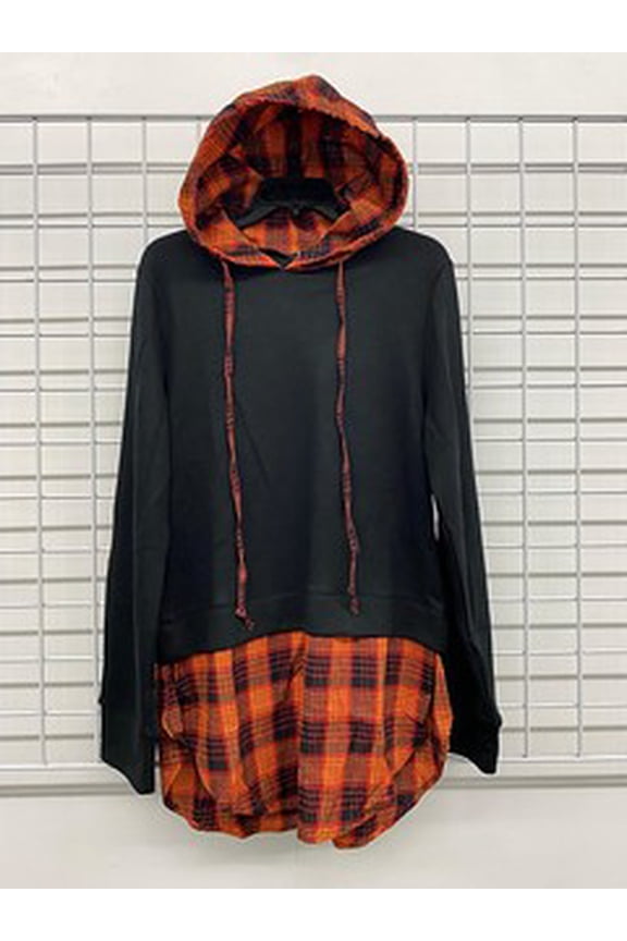 Womens Hooded Sweatshirt, Pullover Plaid Hem