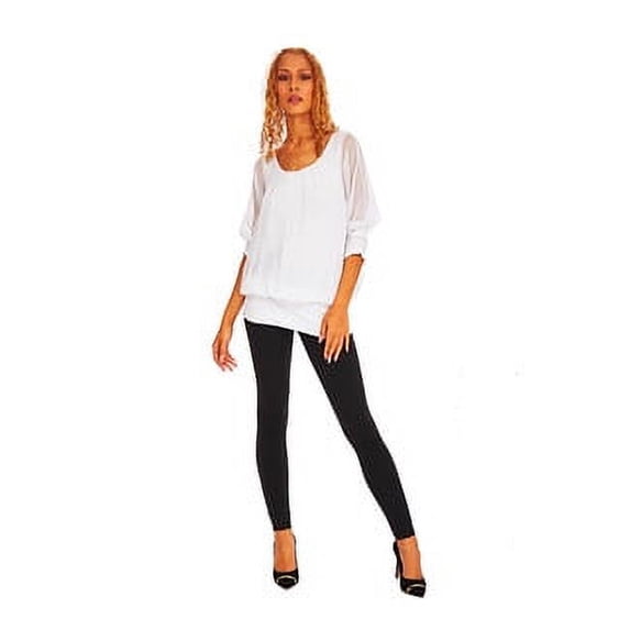 Fantazia Women's Banded Waist Flouncing Flared Long Sleeves Mesh Blouse Dolman Tops