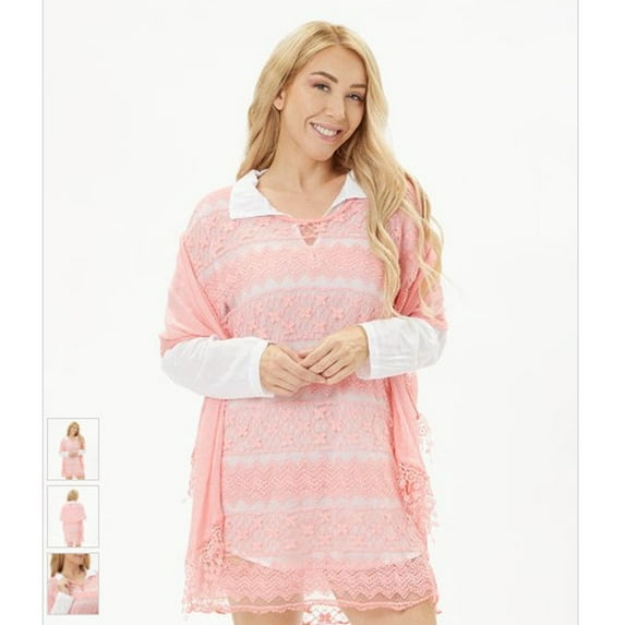 Fantazia Womens Casual V Neck Long Sleeve Top with Scarf