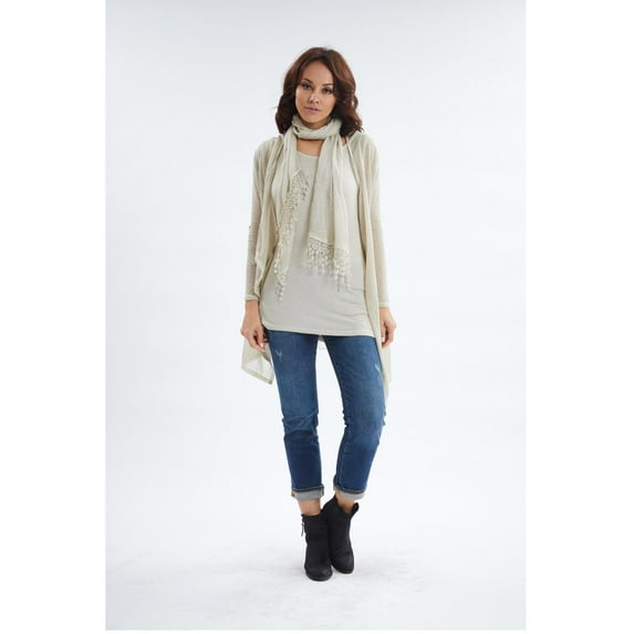 Fantazia Womens Long Sleeve Tunic Tops Garment Dyed with Scarf