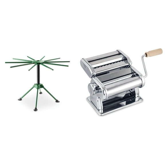 Fante's Pasta Machine With Spaghetti Fettuccine Attachments And Collapsible Drying Rack, For Rolling Cutting And Drying Long Pasta Noodles