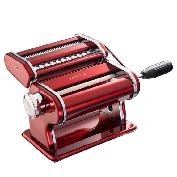 Fante's Red Pasta Machine With Double Pasta Cutter For Spaghetti And Fettuccine, For Rolling Uniform Pasta Sheets And Creating Consistent Homemade Noodles