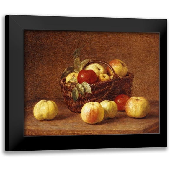 Fantin-Latour, Henri 14x12 Black Modern Framed Museum Art Print Titled - Apples In a Basket On a Table