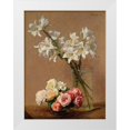thumbnail image 1 of Fantin-Latour, Henri 15x18 White Modern Wood Framed Museum Art Print Titled - Roses and Lilies, 1 of 4