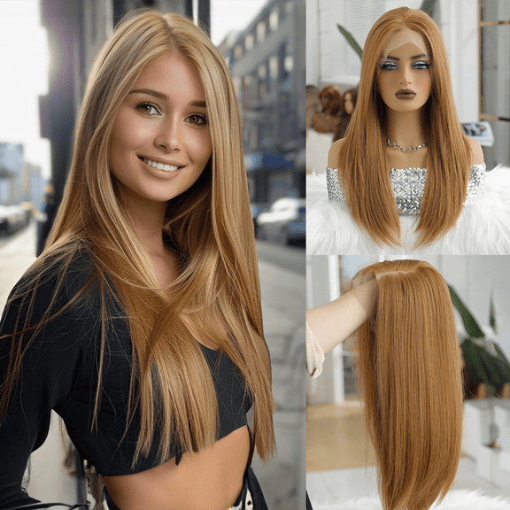 FantlyLace wig 13 * 6 large area hand woven Futura mid split long straight hair casual split lace full head cover