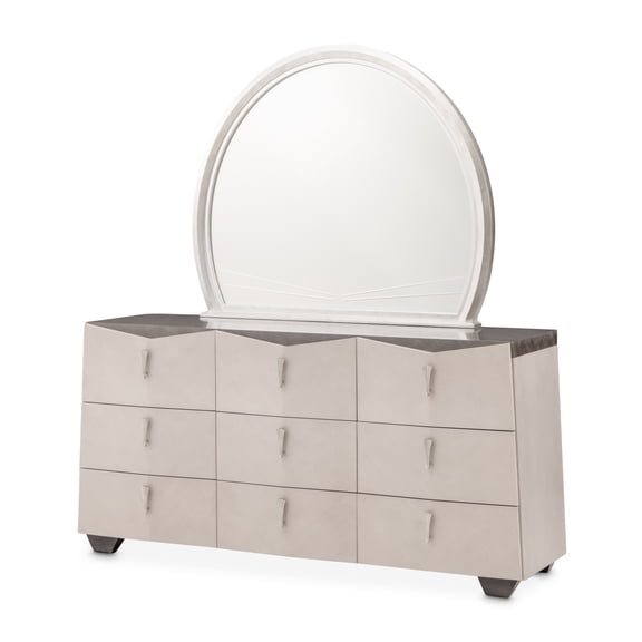 Fantosini Dresser with Round Mirror - Silver Mist