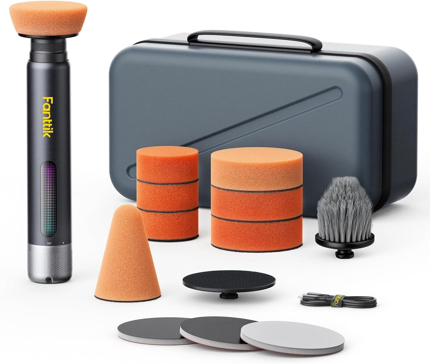 Fanttik P10 Pro Mini Car Buffer Polisher, 4000mAh Cordless Rotary Car Polisher Waxer, 2 Inch/3 Inch, 3 Variable Speed 300-950 RPM Car Detailing Kit for Polishing, Sanding, Waxing and Cleaning