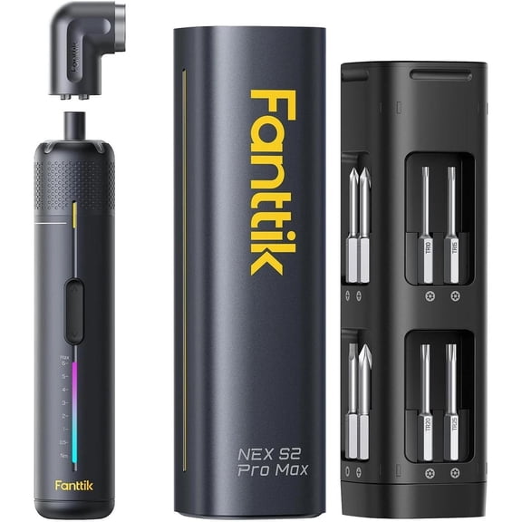 Fanttik S2 Pro Max Cordless Screwdriver Set, 7 Torque, 16 Bits, Angle Adapter