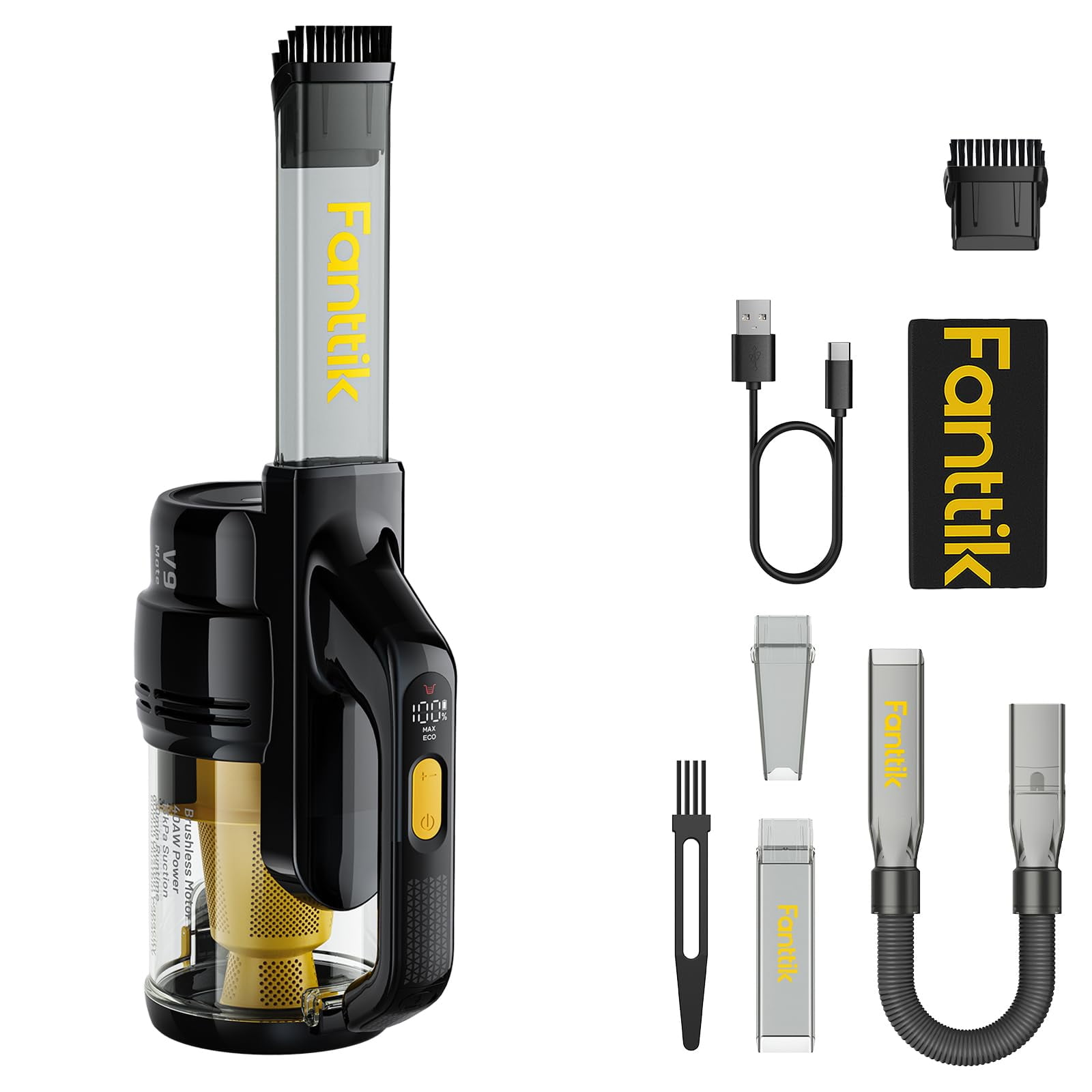 Fanttik Cordless Car Vacuum 13kPa 40AW Handheld Vacuum with Various Attachments Fast Charge Robust Clean Lightweight Cordless Vacuum with LED Display Light for Car Cleaning Walmart