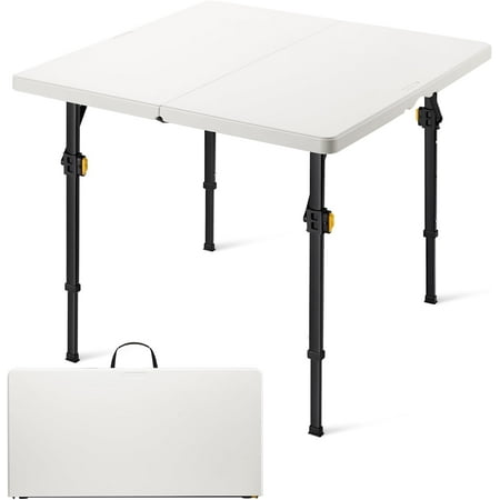 FanttikOutdoor 34" Square Folding Card Table, Two Heights Adjustable, Max Load 200 lbs, Portable Table with Lock Button, for Indoor/Outdoor, Home, Parties, Picnics, Puzzle, White Zeta S4 Pro