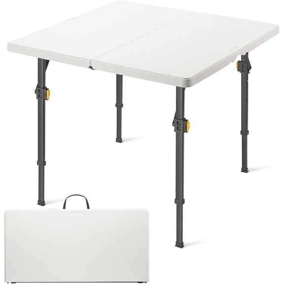 FanttikOutdoor 34" Square Folding Card Table, Two Heights Adjustable, Max Load 200 lbs, Portable Table with Lock Button, for Indoor/Outdoor, Home, Parties, Picnics, Puzzle, White Zeta S4 Pro