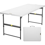 Hanyu 6ft Portable Folding Table, 3 Heights, One-Handed Height Adjustment, Gravity Lock, Carry Handle, Indoor Outdoor Heavy Duty Fold-in-Half Utility Table, Party, Granite White Zeta X6 Pro