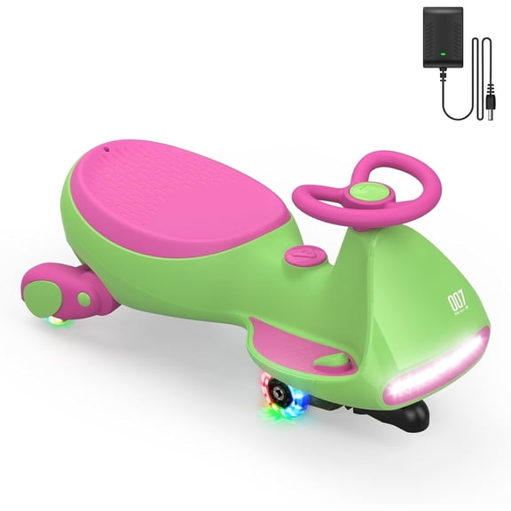 FanttikRide 12V N7 Pro Electric Wiggle Car with Pedal, 2-in-1 Kids Ride On Toy, Rechargeable Battery, 2-Speed, Anti-Rollover, Flashing Wheels, Bluetooth Music, for Ages 3+, 150 lbs, Grape Green