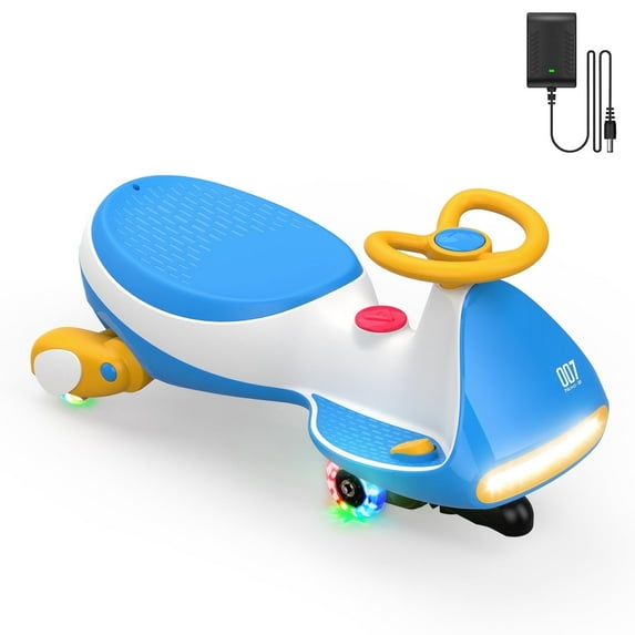 FanttikRide 12V N7 Pro Electric Wiggle Car with Pedal, 2-in-1 Kids Ride On Toy, Rechargeable Battery, 2-Speed, Anti-Rollover, Flashing Wheels, Bluetooth Music, for Ages 3+, 150 lbs, Sailor blue