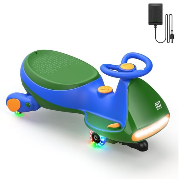 FanttikRide 12V N7 Pro Electric Wiggle Car with Pedal, 2-in-1 Kids Ride On Toy, Rechargeable Battery, 2-Speed, Anti-Rollover, Flashing Wheels, Bluetooth Music, for Ages 3+, 150 lbs, Green
