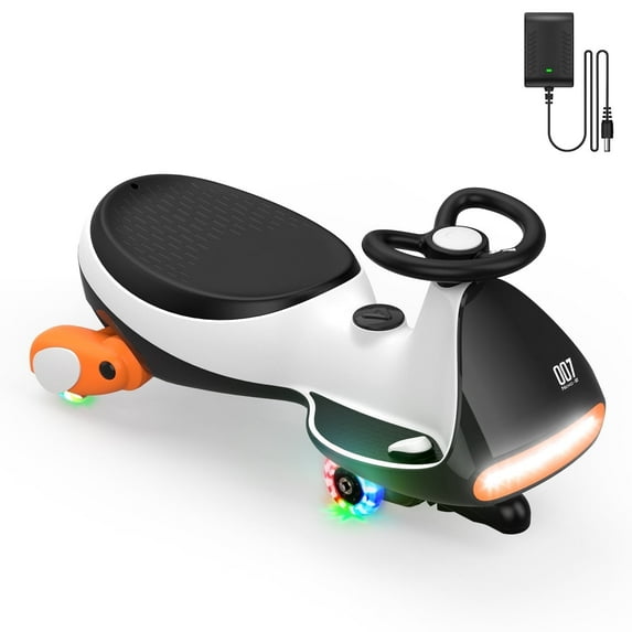 FanttikRide 12V N7 Pro Electric Wiggle Car with Pedal, 2-in-1 Kids Ride On Toy, Rechargeable Battery, 2-Speed, Anti-Rollover, Flashing Wheels, Bluetooth Music, for Ages 3+, 150 lbs, Penguin Black
