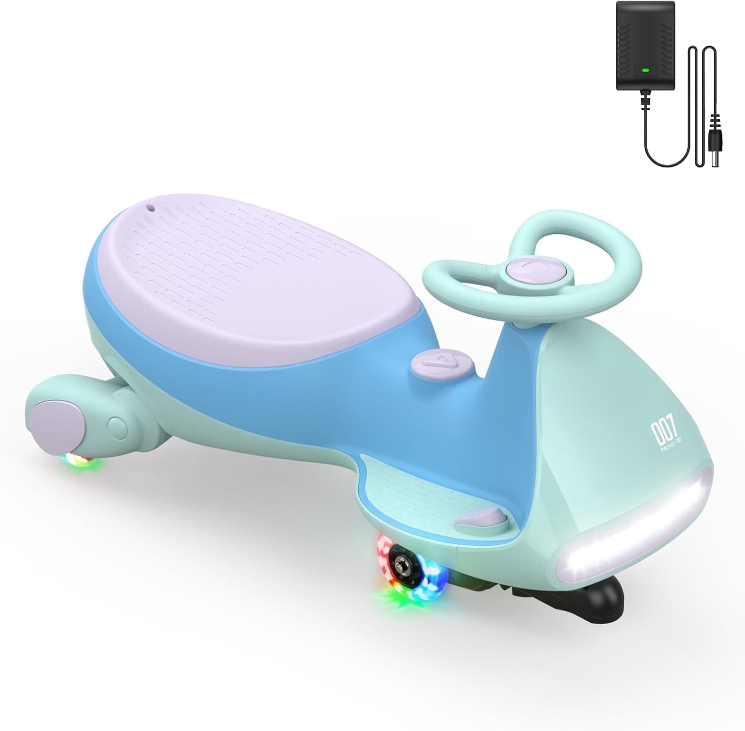 Kids Electric Wiggle/Swing Ride-On Car - 12V, 2-Speed, Bluetooth, Flashing Wheels (Blue)